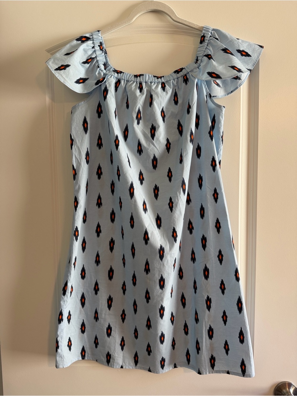 J. Crew Ikat Off-Shoulder Shift Dress Blue Medium